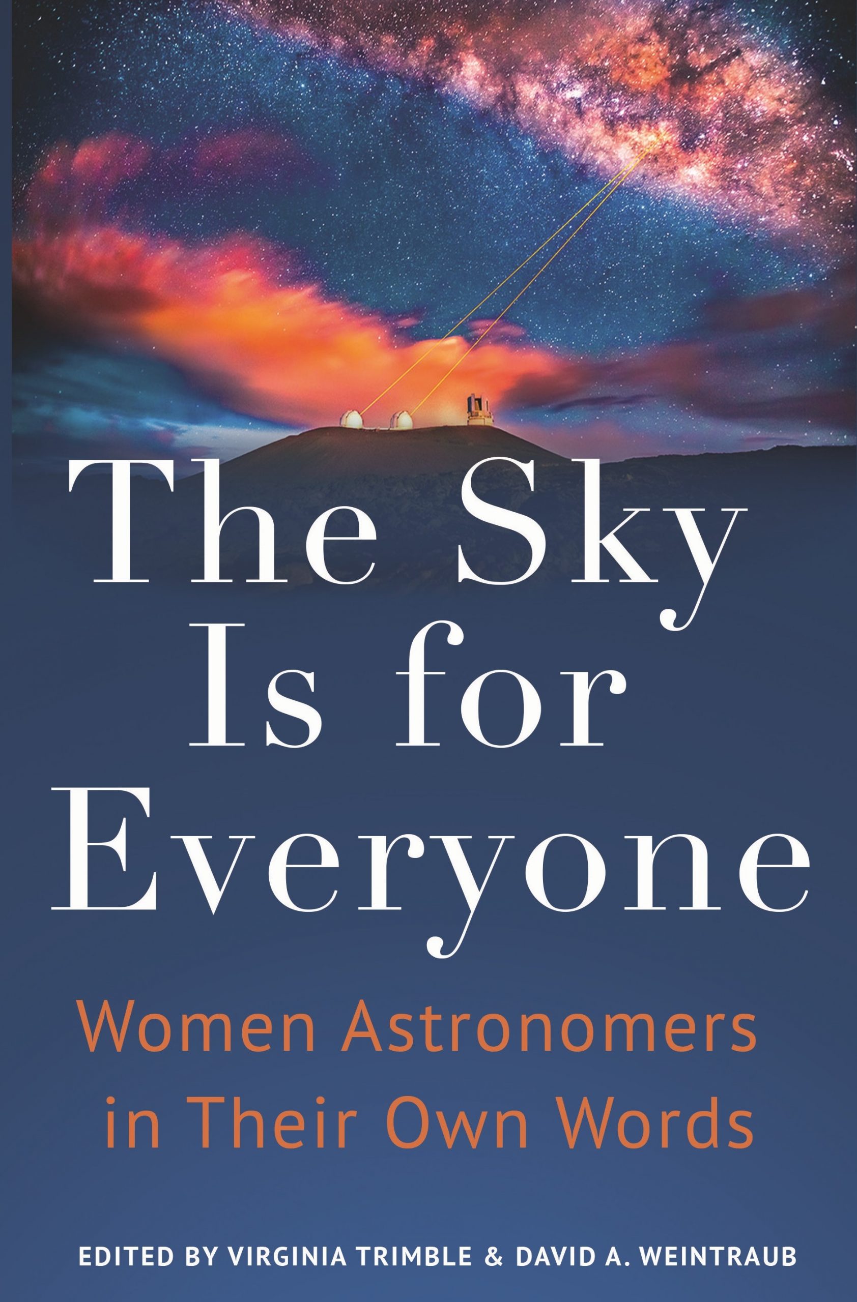 Book cover, sunset sky with astronomical observatories