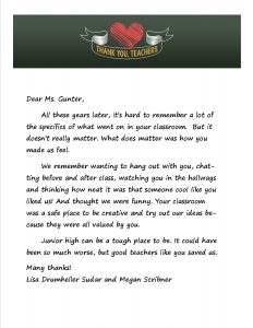 Thank you letter Ms. Gunter
