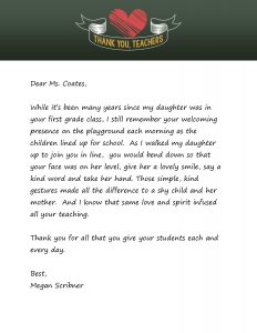 Thank you letter Ms. Treva Coates