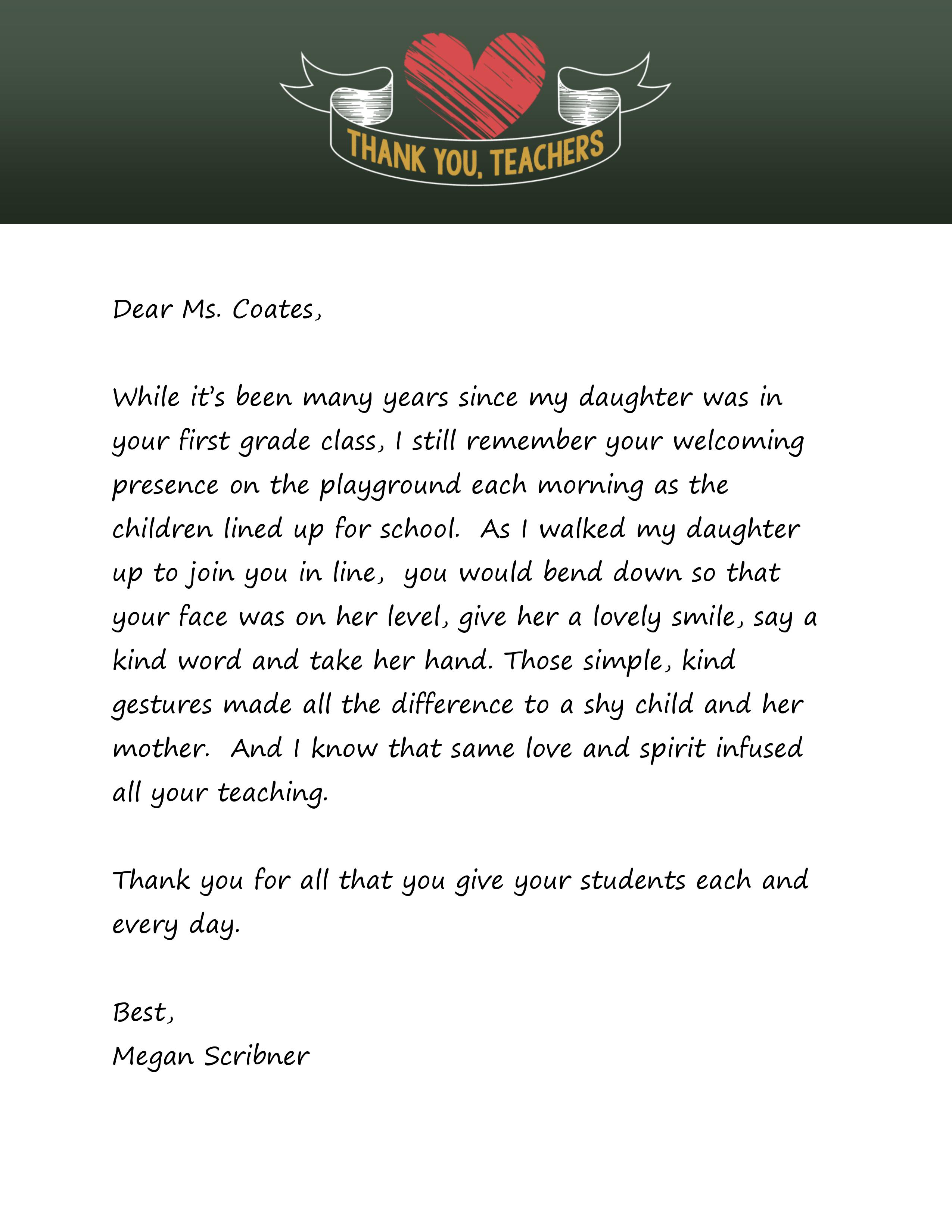 thank you notes for teachers from student